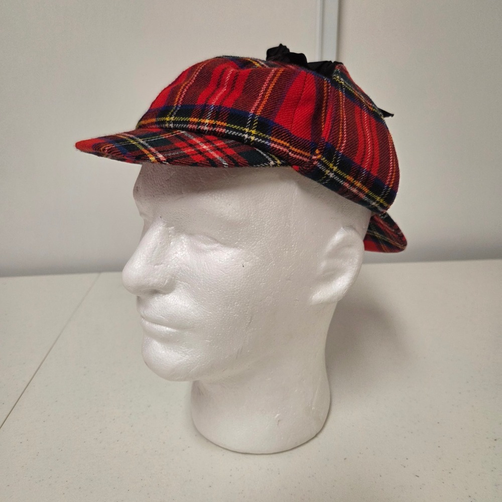 The Scotch House Red Plaid Wool Deerstalker Sherlock Holmes Hat Scotland